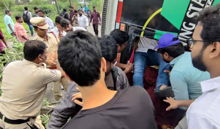 Bibinagar bus turned into a turtle, multiple passengers injured